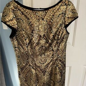 Nanette Lepore Gold & Black Sequin Dress | Baroque Glam | Scoop Neck | Size 10